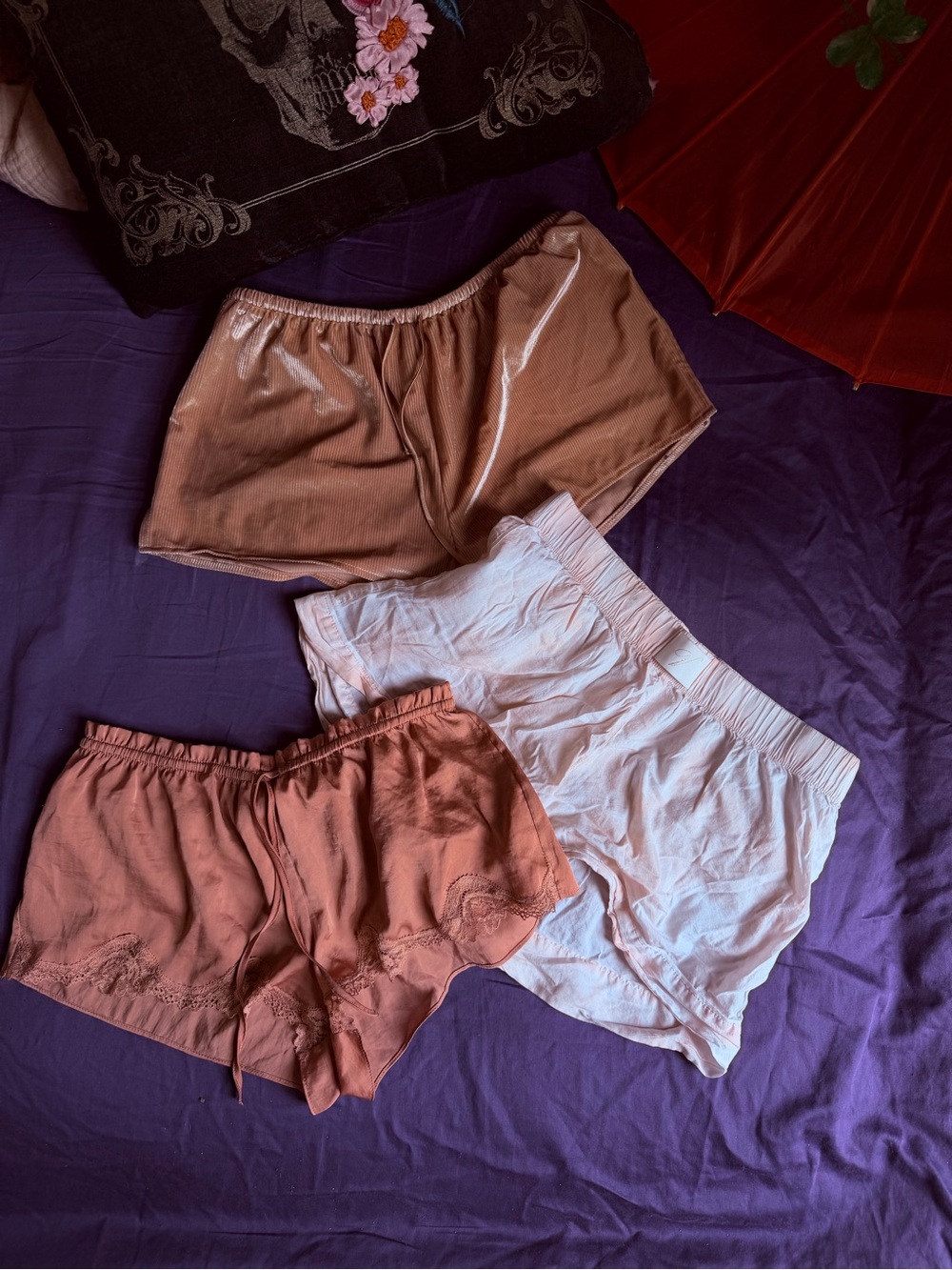 Victoria's Secret Lounge Shorts Trio in Rust, Blush, and White